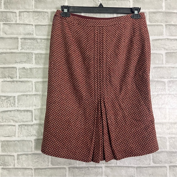 Vintage Club Monaco Wool Blend Geometric Pencil Burgundy Midi Skirt Sz 6 - Picture 2 of 8